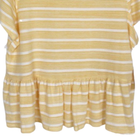 LC LAUREN CONRAD Petite Top Peplum Short Sleeves Yellow Stripe LP - Picture 5 of 5